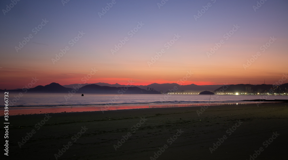 Partial view of the city of Santos during a beautiful sunset.