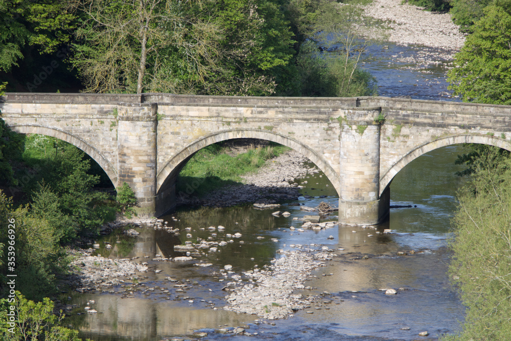 A three span stone bridge  leading in to Richmond North Yorkshire, United Kingdom
