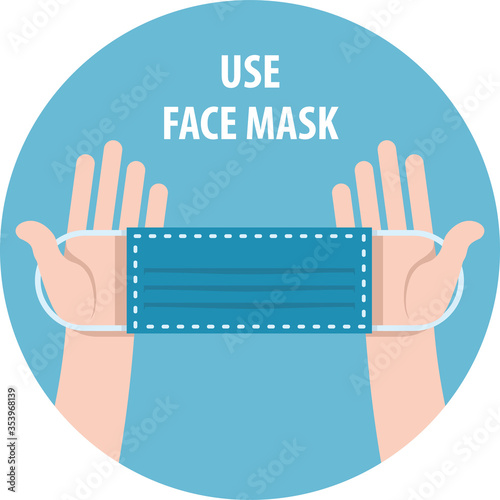 Signature Use face mask. Individual protection means. Medical face mask to prevent viruses, coronavirus. Health, cleanliness and body care. Vector illustration flat infographics.