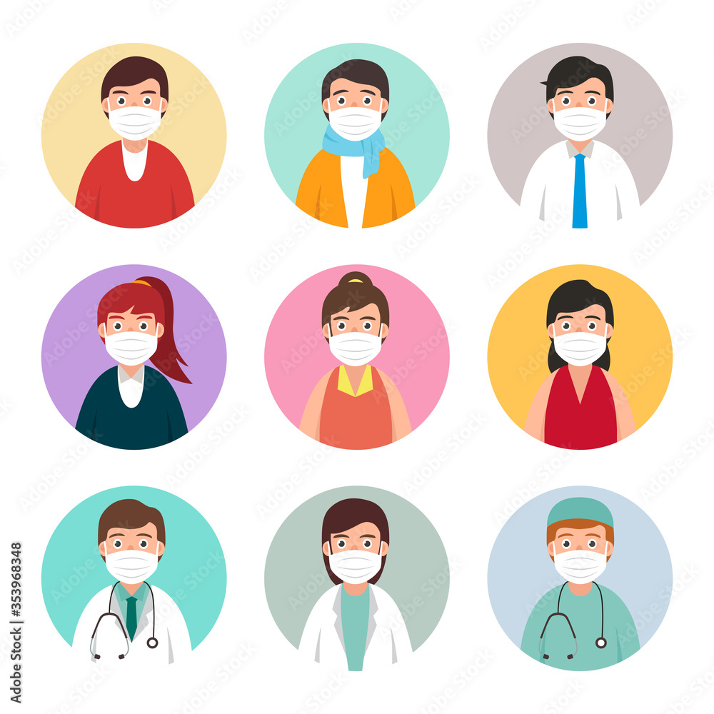 set of avatar people wear masker against virus vector