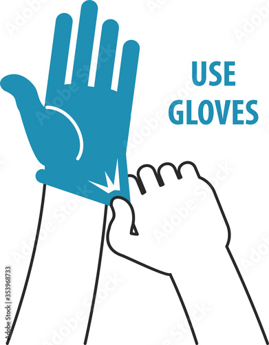 Signature Use gloves. Individual protection means. One hand puts pepper on the other hand to prevent viruses, coronavirus. Health, cleanliness and body care. Vector illustration. Flat infographic