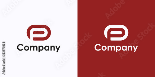 Initial Letter P Logo. Linear Ellipse Style with Negative Space P Icon inside isolated on White and Red Background. Usable for Business and Technology Logos. Flat Vector Logo Design Template Element.