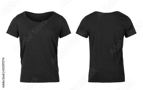 Black woman t-shirts front and back isolated on white background, Clipping path.