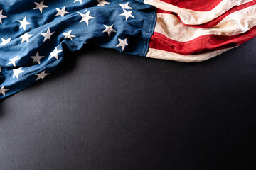 Happy Independence Day. American flags against a black  background. July 4.