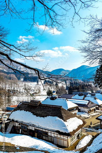 Ouchi Juku Village viewpoint in winter