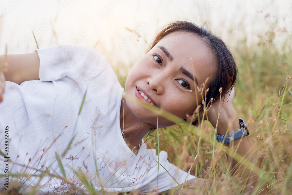 Hand of Young Woman Enjoying Nature with sunrise. Hand of Young Woman Enjoying Nature with sunrise.