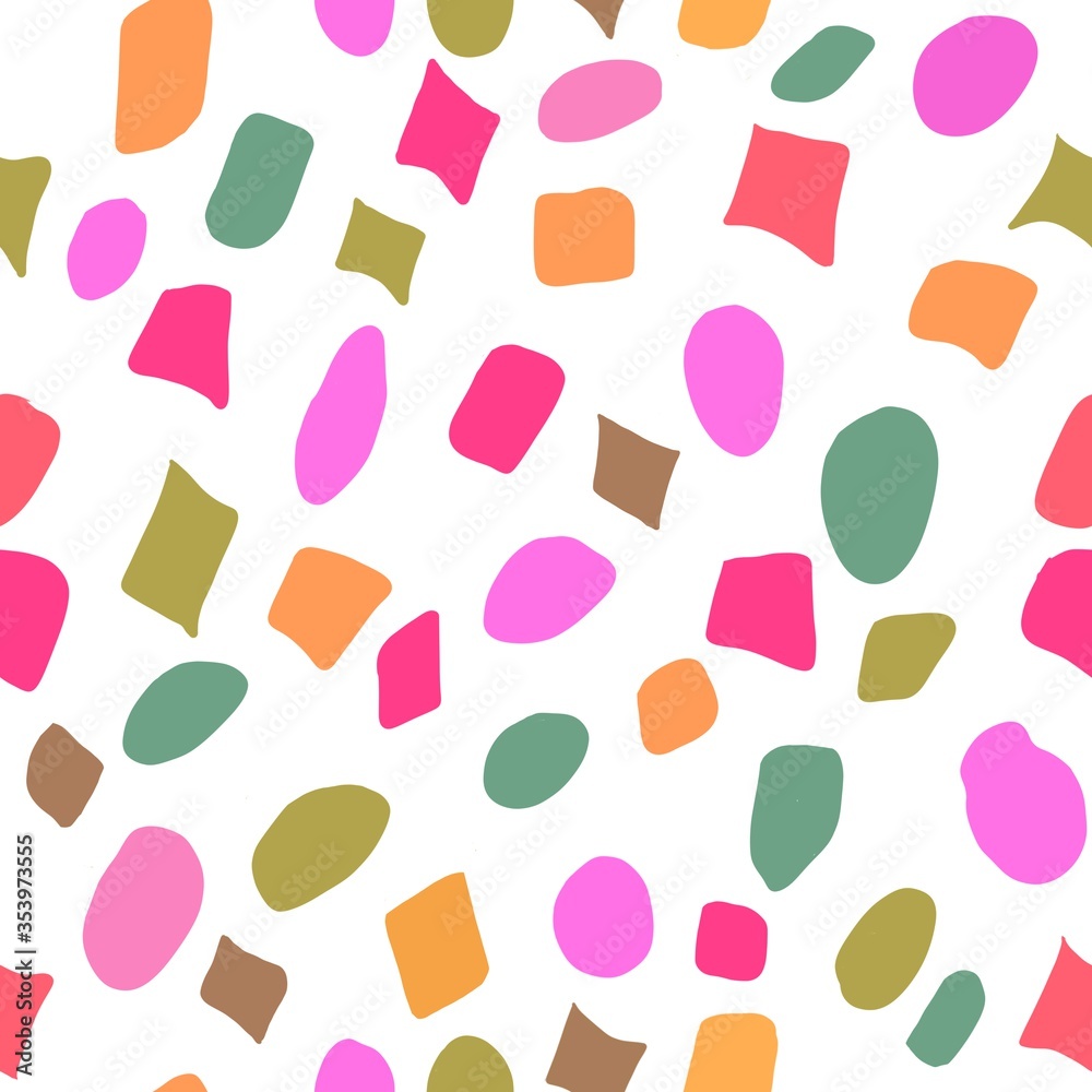 Seamless pattern with different multi coloured shapes hand drawn watercolor illustration on white background Seamless pattern with different multi coloured shapes hand drawn watercolor illustration on white background