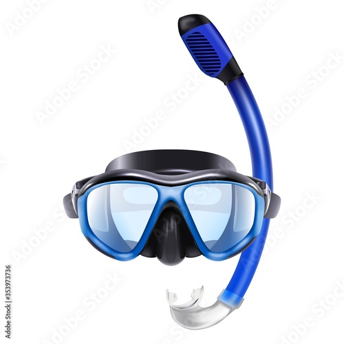 3d realistic vector icon illustration of dive blue back with tube. Isolated on white background.