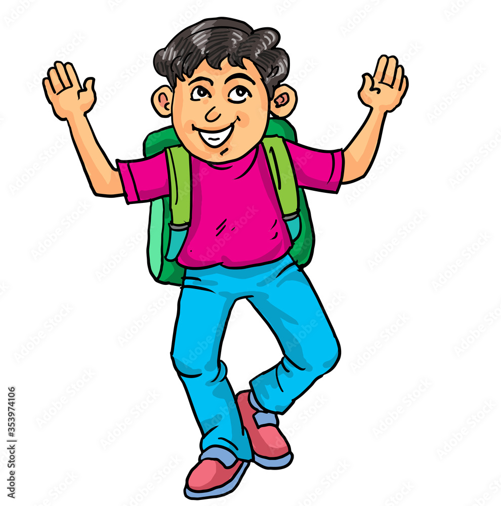 Happy school kid with backpack walking to school. Happy school kid with backpack walking to school.