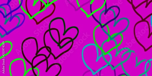 Light Multicolor vector background with hearts.