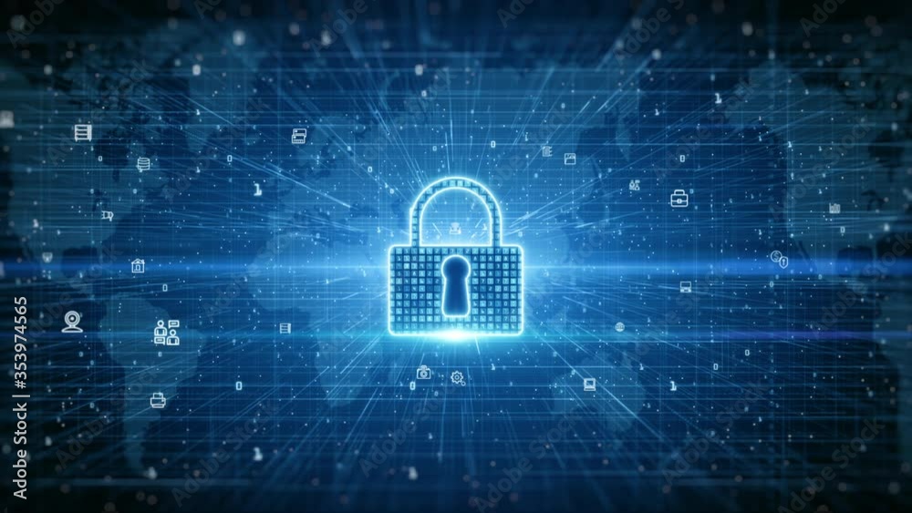 Lock Icon. Cyber Security of Digital Data Network Protection. High-speed connection data analysis. Technology data binary code network conveying connectivity background concept.