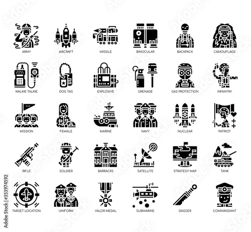 Set of military thin line and pixel perfect icons for any web and app project.