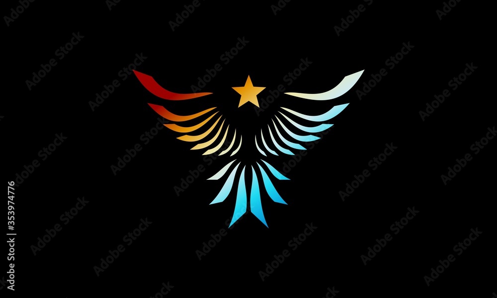 Obraz premium bird, wings, illustration, wing, tattoo, eagle, abstract, black, angel, vector, design, art, symbol, white, dove, feather, flying, decoration, peace, fly, silhouette, love, tribal, star