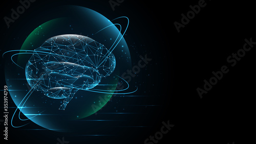 Brain of human artificial intelligence digital wireframe dot vector illustration
