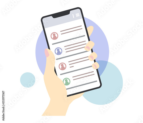 スマホでチャットツールを見る手元のイラスト・主線なし