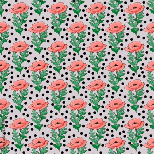 Abstract poppy seamless pattern for textile design. Floral seamless vector pattern. Graphic modern pattern. Vector illustration background. Vector design print template. Seamless vector texture