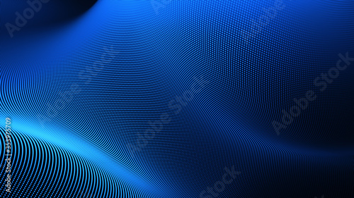 Blue digital particles wave flow, Digital cyberspace abstract background