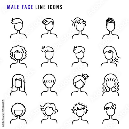 Male face line icons