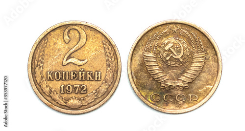 copper money on a white background