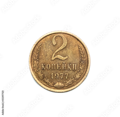 copper money on a white background