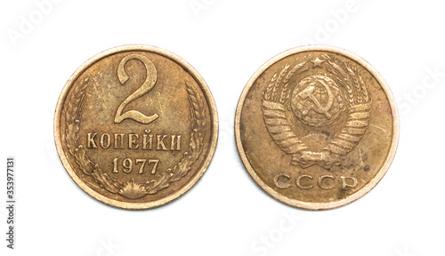 copper money on a white background