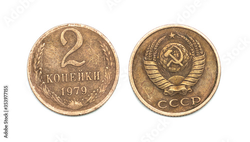 copper money on a white background