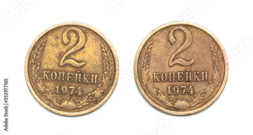 copper money on a white background