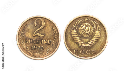 copper money on a white background