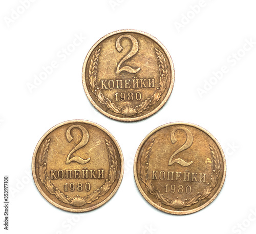 copper money on a white background