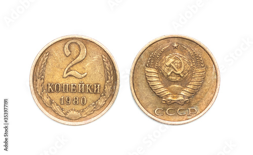 copper money on a white background