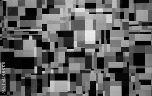 White, gray, black paint squares on paper abstract background.