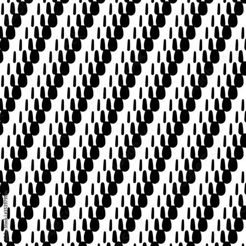 Square background pattern from geometric black dashes shapes. The pattern is random filled crosses,d rops and stroke symbols. Vector illustration on white background.