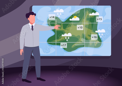 Weather broadcast flat color vector illustration