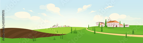 Planting season in French village flat color vector illustration