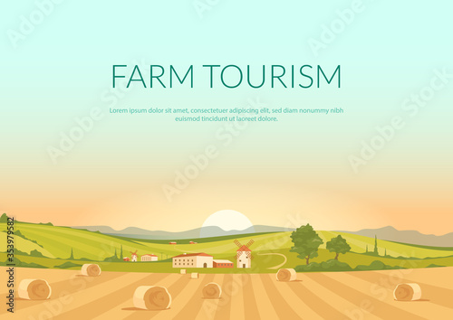 Farm tourism poster flat vector template