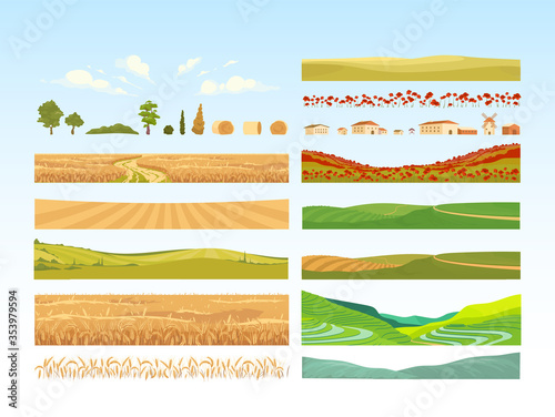 Agriculture cartoon vector objects set