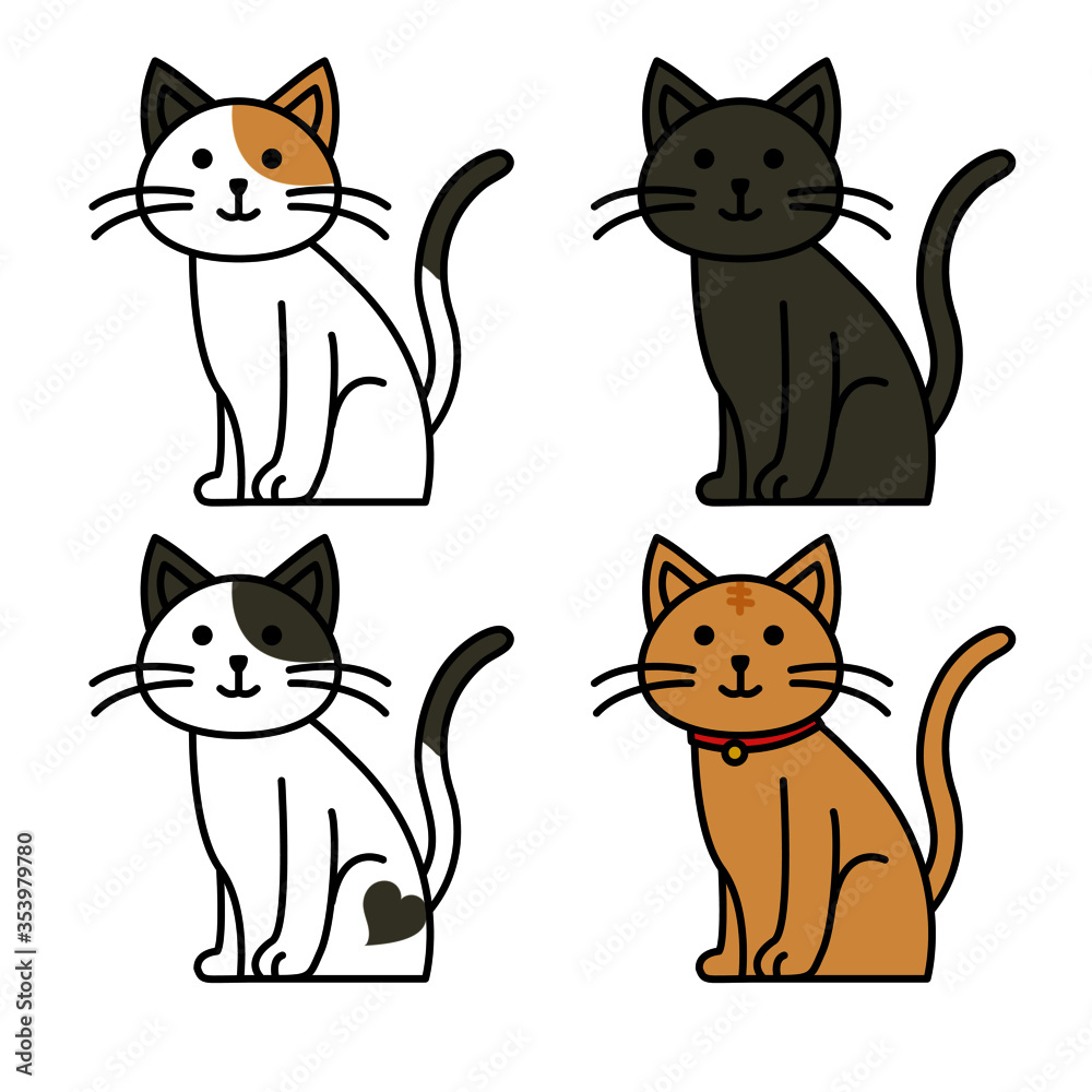 4種類のお座りする猫たち