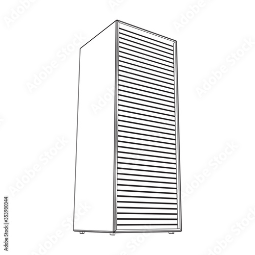 Data center storage room object. Hardware equipment telecommunication server. Computer database tower. Internet industry cluster. Wireframe low poly mesh 3d render illustration