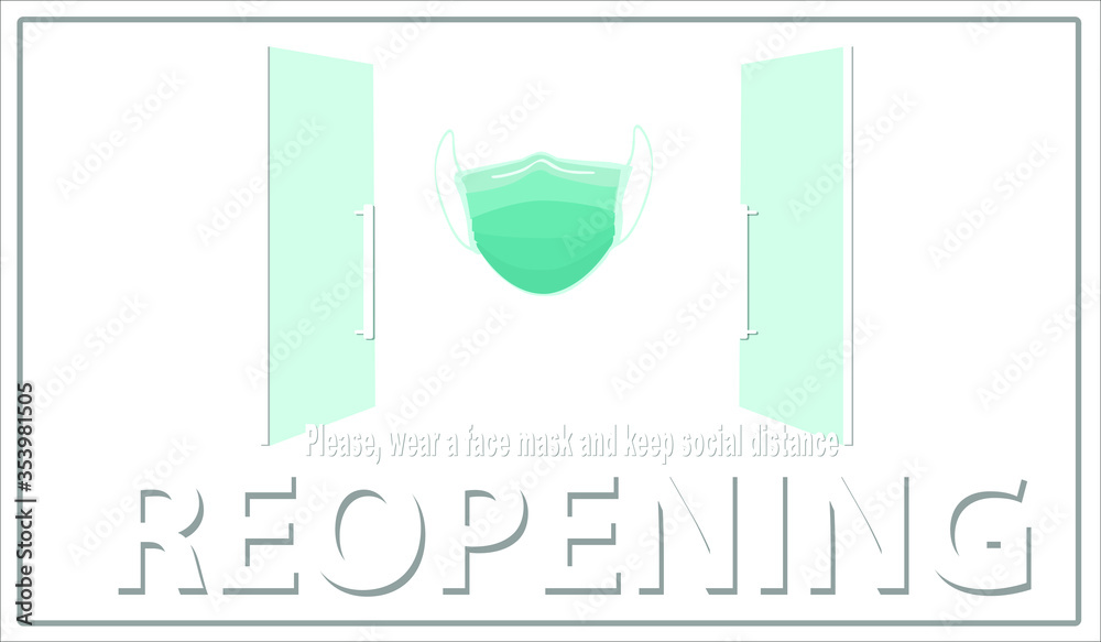 Welcome now open keep social distance and use face mask. Vector.Welcome ...