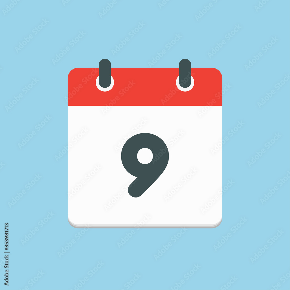 Vector icon list calendar day, date number 9 Vector icon list calendar day, date number 9