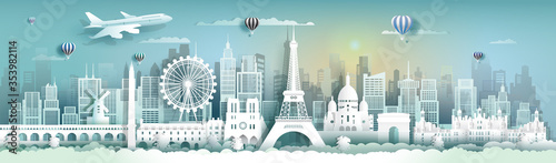 Travel France famous landmarks of the world with cityscape background