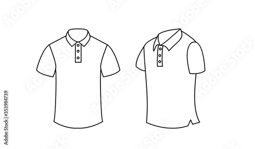 black white color polo shirt line outline logo illustration vector design template