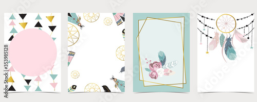 Collection of boho background frame set with lion, leopard, zebra,giraffe.Editable vector illustration for birthday invitation,postcard and website banner