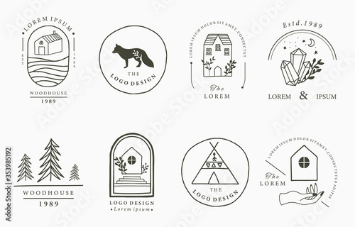 Home and house logo collection with wild,natural,animal,flower,circle.Vector illustration for icon,logo,tattoo,accessories and interior