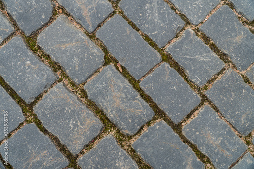 Background image of texture of a pedestrian road paved with paving stones