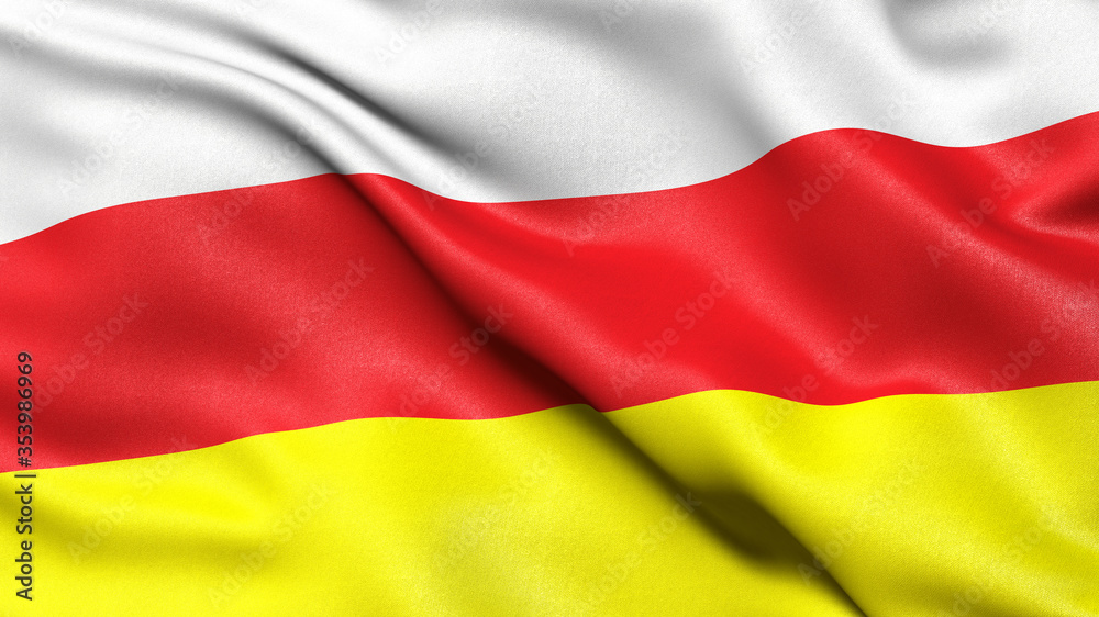 Flag of the Republic of North Ossetia-Alania waving in the wind. 3D illustration. Flag of the Republic of North Ossetia-Alania waving in the wind. 3D illustration.