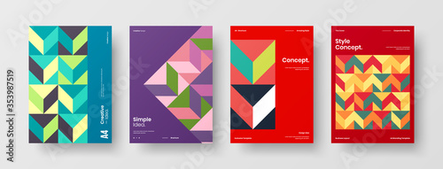 Company identity brochure template collection. Business presentation vector A4 vertical orientation front page mock up set. Corporate report cover abstract geometric illustration design layout bundle.