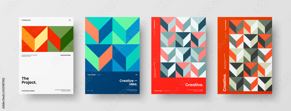 Company identity brochure template collection. Business presentation vector A4 vertical orientation front page mock up set. Corporate report cover abstract geometric illustration design layout bundle. Company identity brochure template collection. Business presentation vector A4 vertical orientation front page mock up set. Corporate report cover abstract geometric illustration design layout bundle.