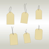 Set of various images of the price tag for a gift. Empty labels with threads.