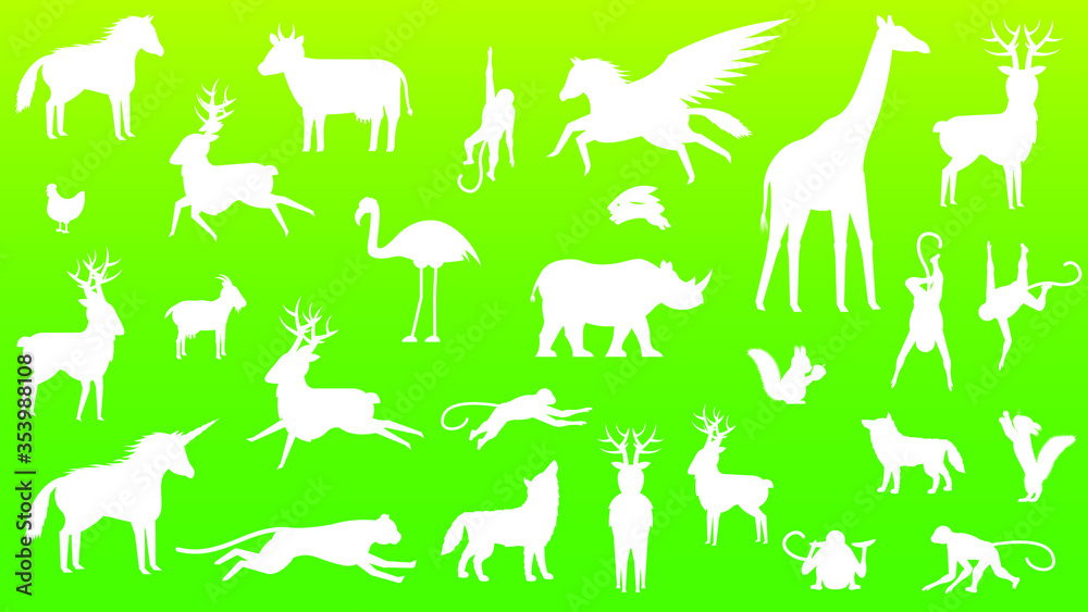 Set White Animal Vector Collection Design Elements Fauna Silhouette